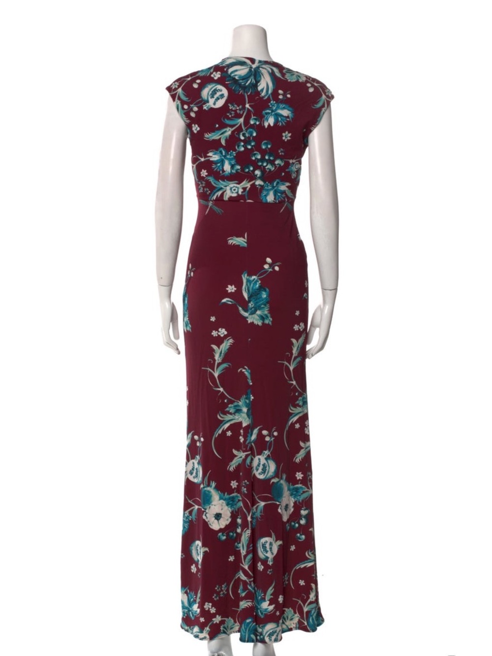 Roberto Cavalli Burgundy Maxi Dress with Teal Floral Print - Picture 3 of 3